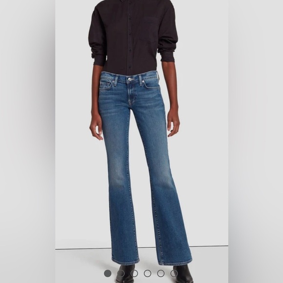 7 FOR ALL MANKIND Bootcut Mid Rise 5 Pocket Distressed Cotton Denim Jeans SZ 32 - Picture 1 of 16